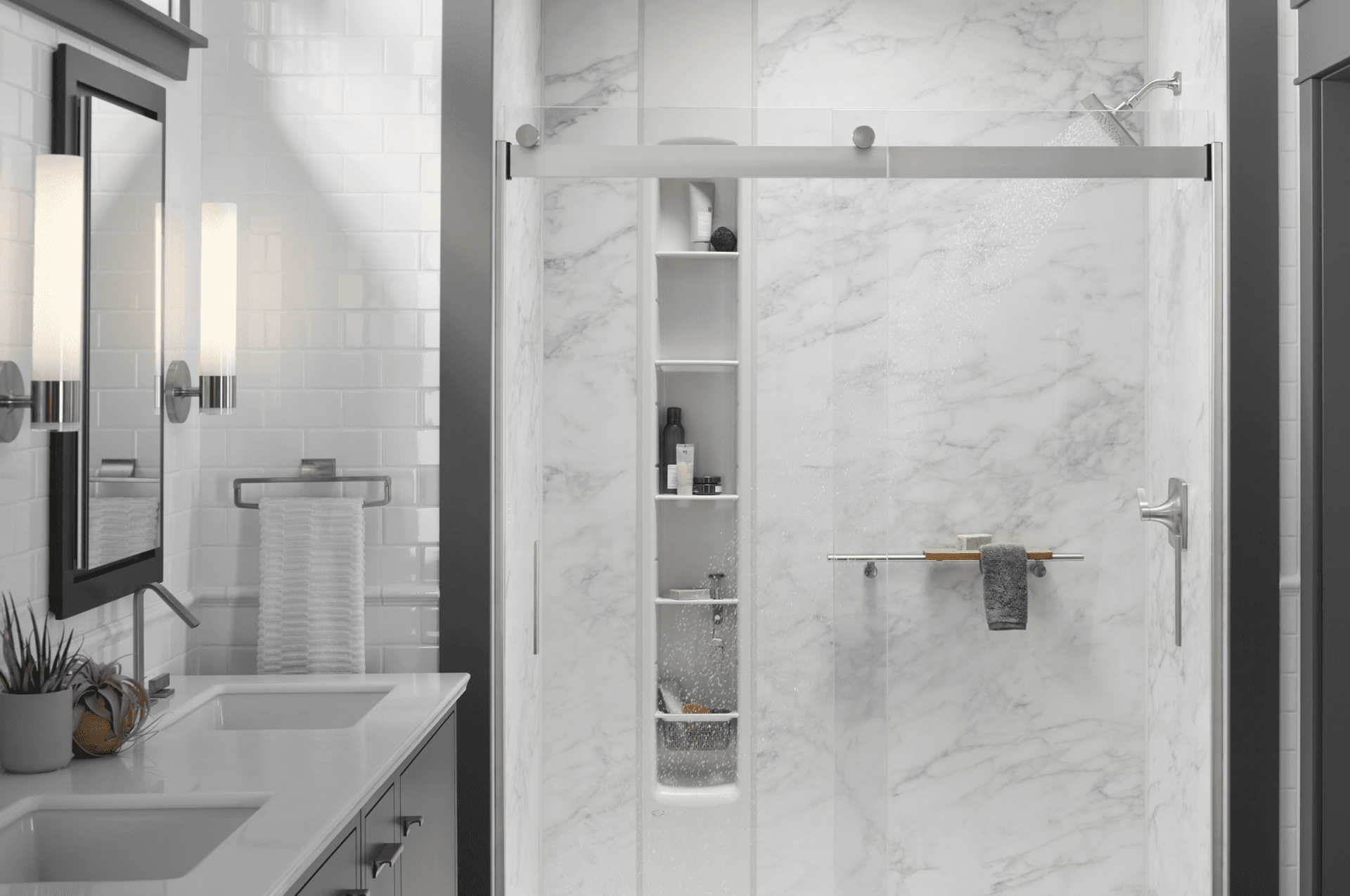 White Marbled Shower